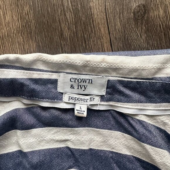 Crown & Ivy Blue and White Striped Popover Shirt - Size Large - Picture 3 of 3